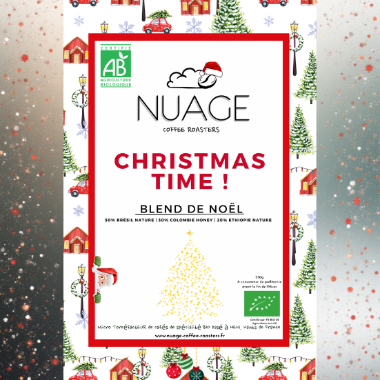 Étiquette du café de spécialité bio Blend de Noël – café en grains torréfié artisanalement à Hem par Nuage Coffee Roasters
