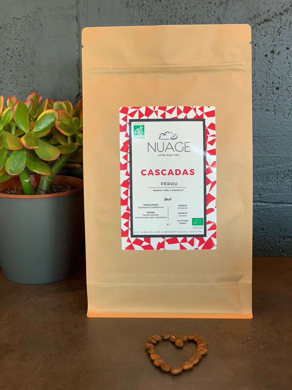 Café de spécialité bio Cascadas Pérou en sachet – café en grains torréfié artisanalement à Hem, pour professionnels et particuliers, Nuage Coffee Roasters