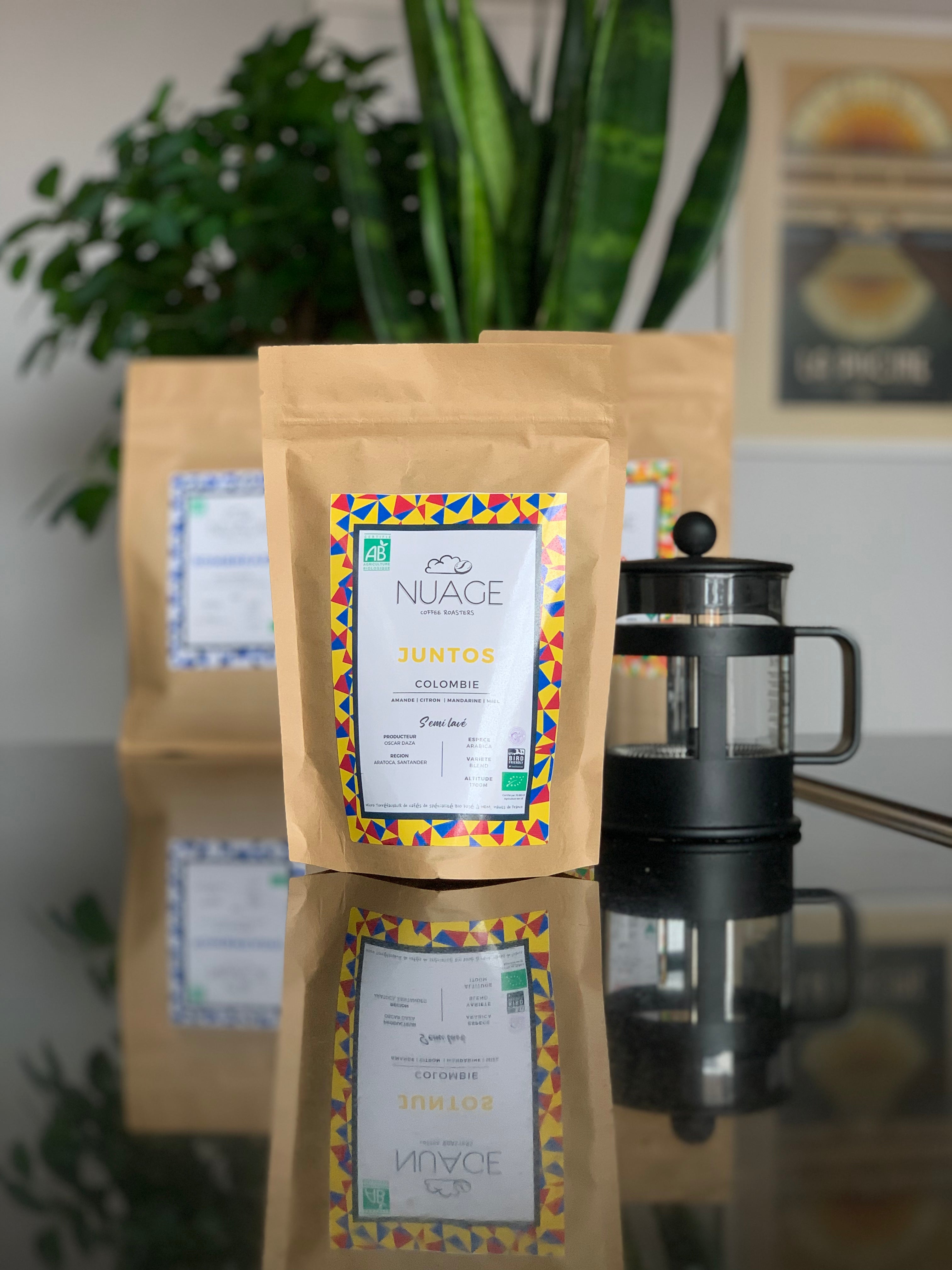 Café de spécialité bio Juntos Colombie en sachet 250 g – torréfaction artisanale à Hem, pour professionnels et particuliers, Nuage Coffee Roasters