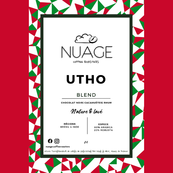 Étiquette officielle du café de spécialité bio Utho – informations produit, origine et certification, Nuage Coffee Roasters