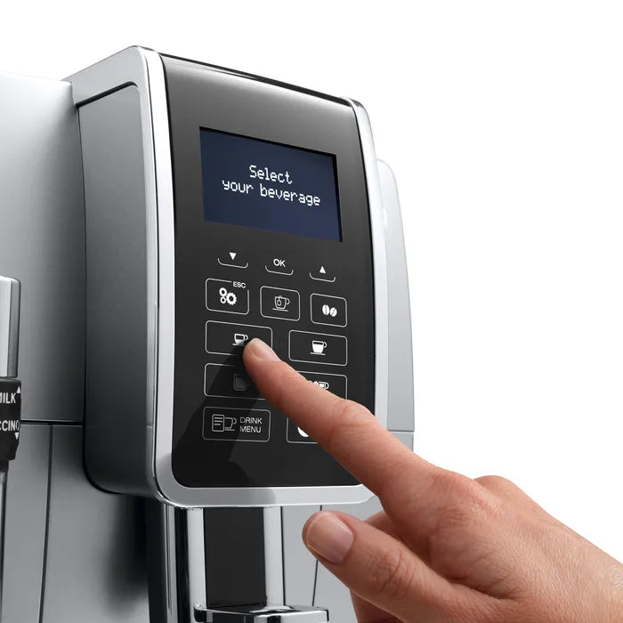 Zoom sur les options disponibles via l’écran tactile de la machine à café Delonghi Dinamica pour café de spécialité en grains – adaptée aux professionnels et particuliers, Nuage Coffee Roasters